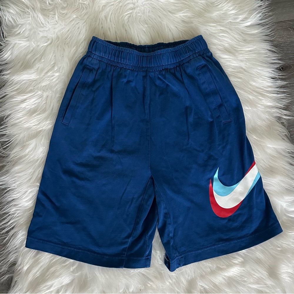 Nike Cotton Athletic Shorts Boys Size Large Blue White Red